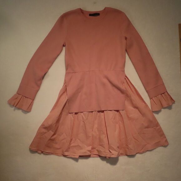 English Factory Dresses & Skirts - English Factory Womens Peach Pink Knit Layered Poplin Ruffle Sleeve Dress